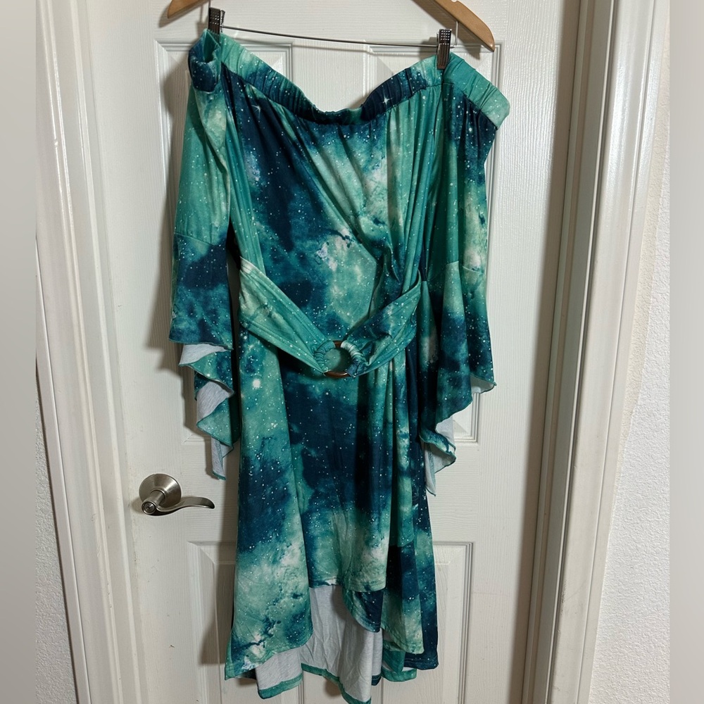 Women's Plus Rosegal Green and Blue Off-Shoulder Midi Dress